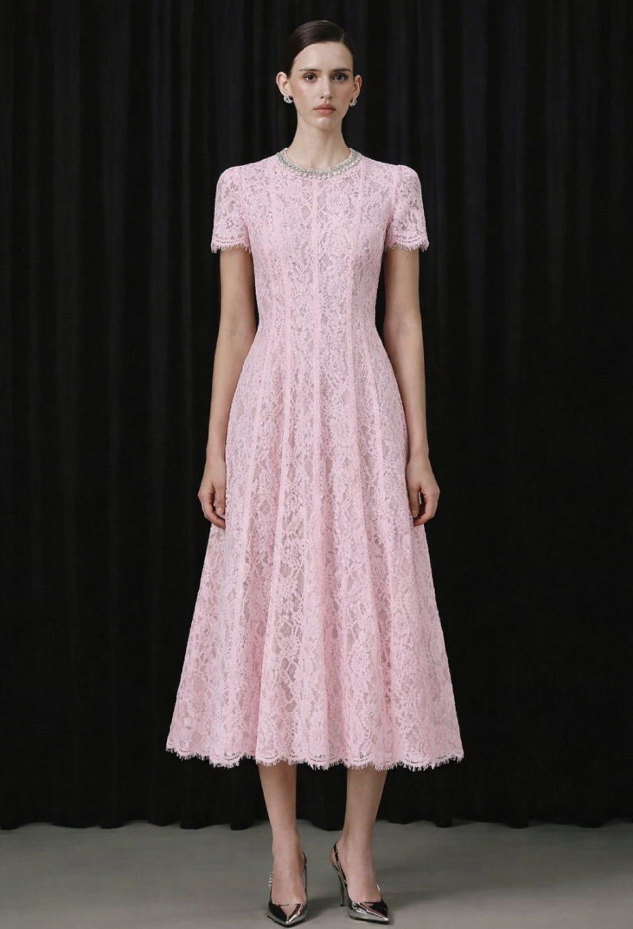 Amity Lace Embellished Midi Dress Pink