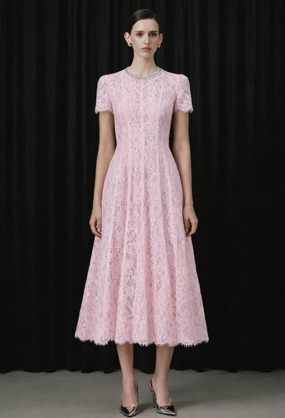 Amity Lace Embellished Midi Dress Pink