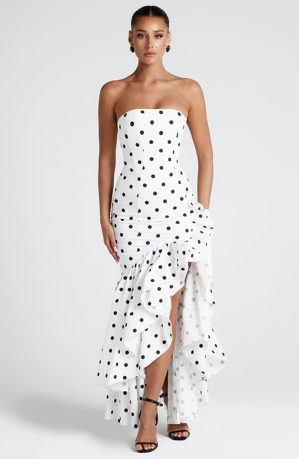 Angelina Maxi Dress Black Polka Dot Print