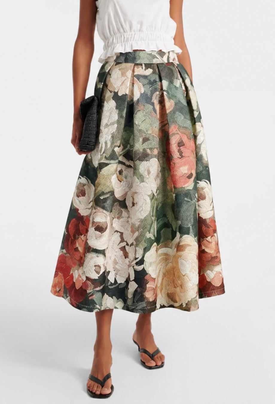 Arwen Green Vintage Floral Midi Skirt