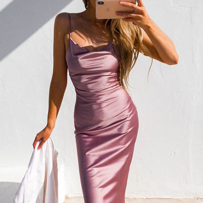 Size 12, Aspen Midi Dress Mauve Satin Slip Dress FINAL