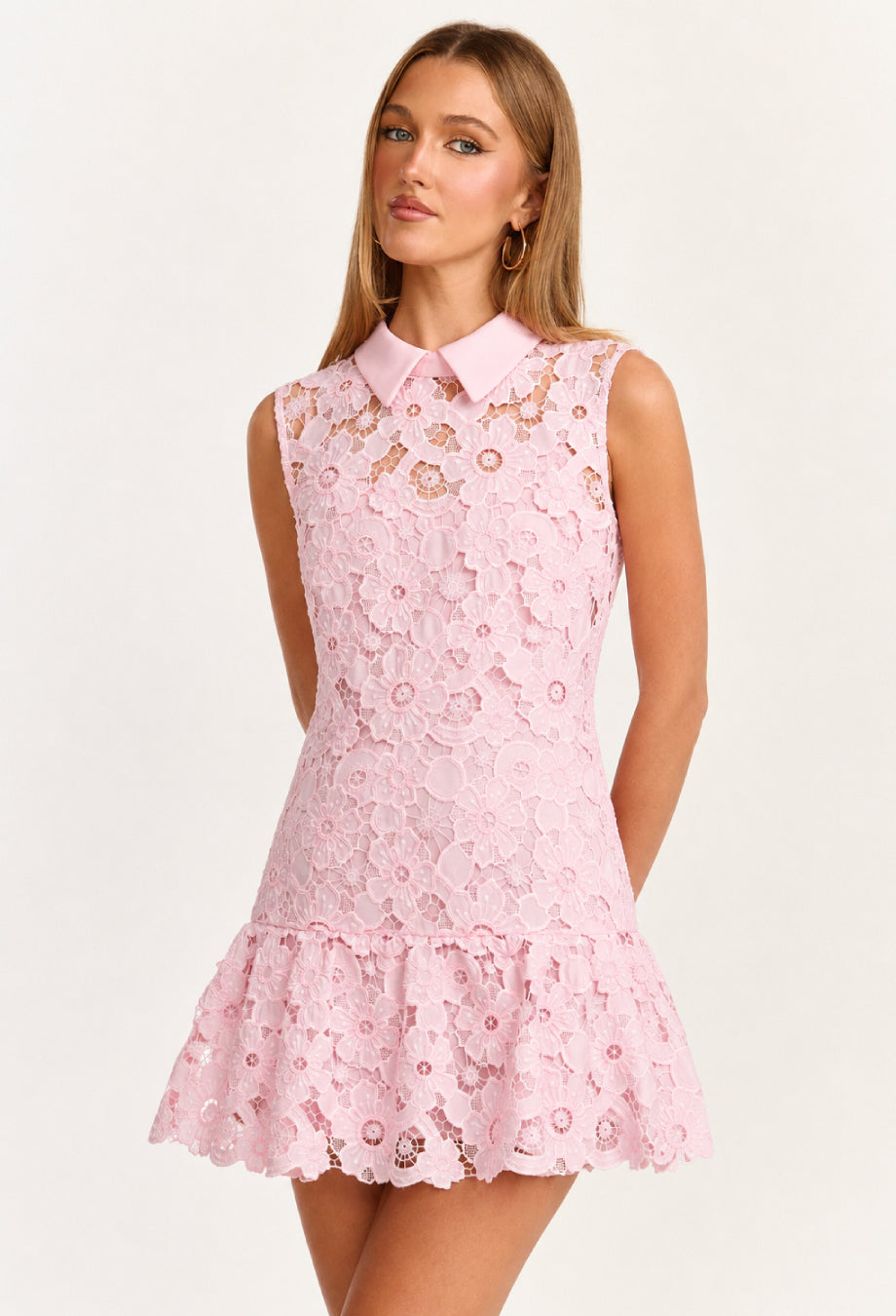 Athenea Embroidered Floral Lace Mini Dress Pink