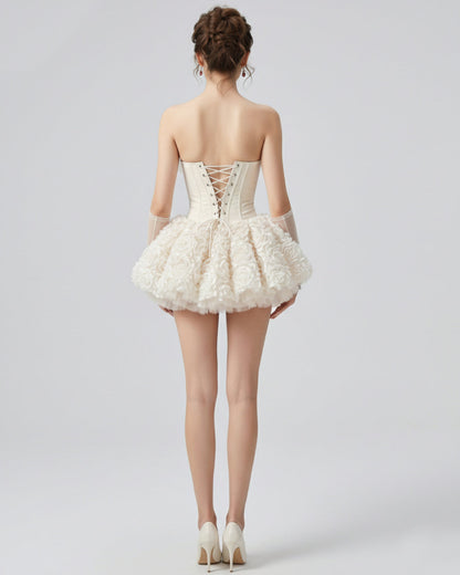Aveta 3D Floral Mini Dress Ivory