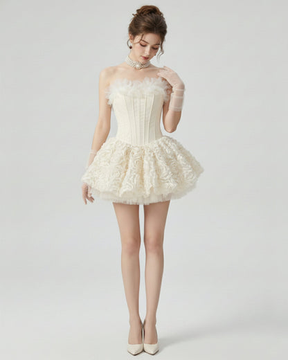 Aveta 3D Floral Mini Dress Ivory