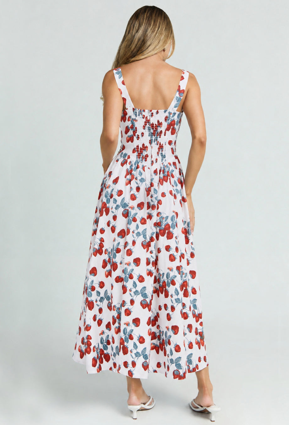 Balia Linen Strawberry Print Midi Dress