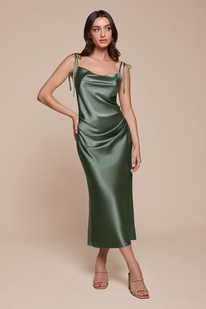 Lorena Midi Dress Satin Cowl Neck Slip Dress