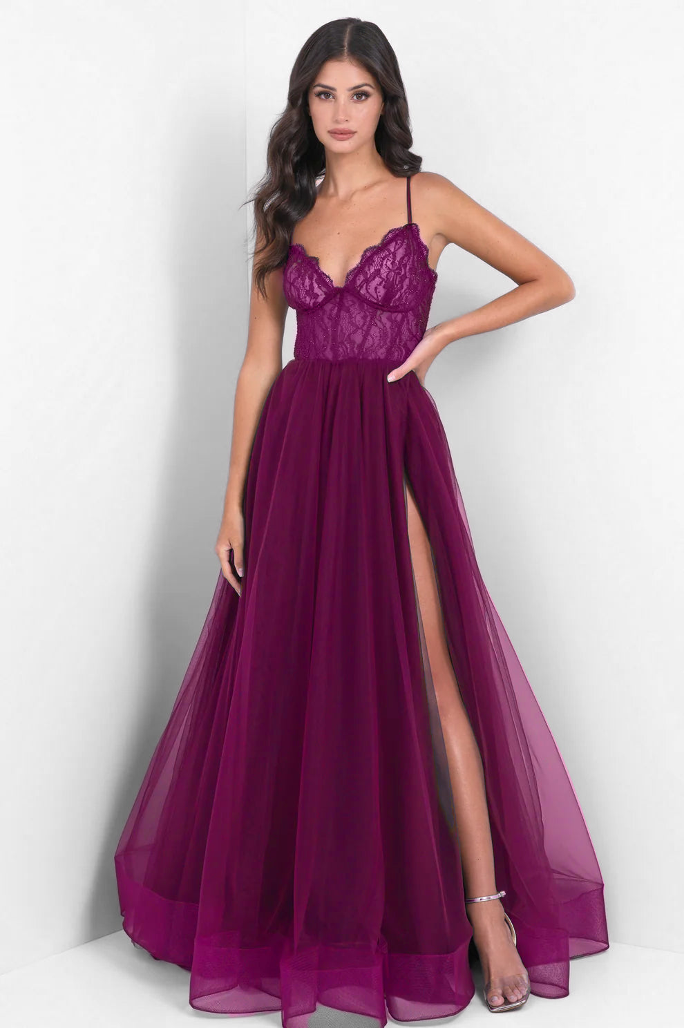 Dani Gown Mulberry Lace & Tulle A- Dress