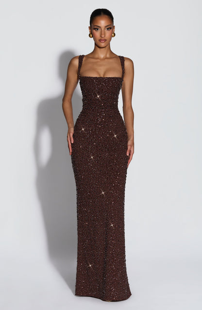 Calanthe Maxi Dress Plum Brown Sparkle