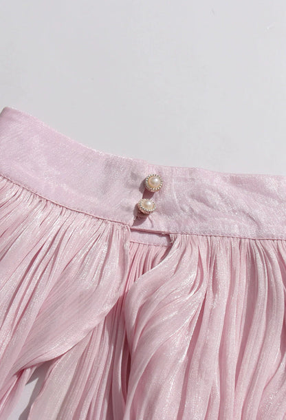 Camilla Pink Shimmer Long Sleeve Chiffon Mini Dress