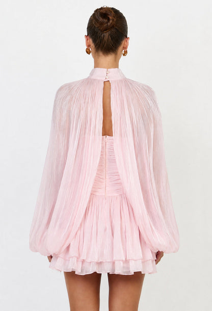 Camilla Pink Shimmer Long Sleeve Chiffon Mini Dress