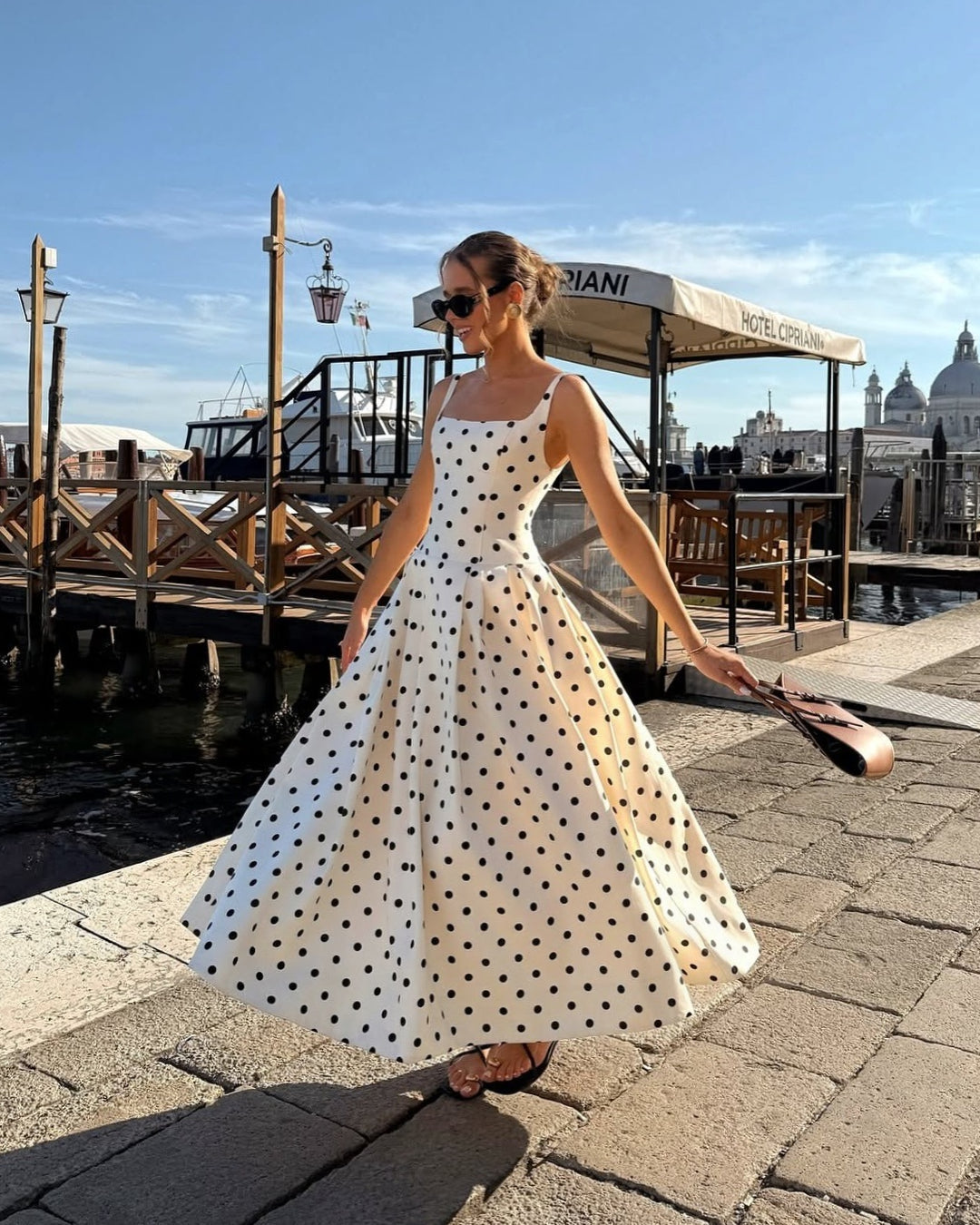 Caroline Polka Dot Midi Dress Black and White