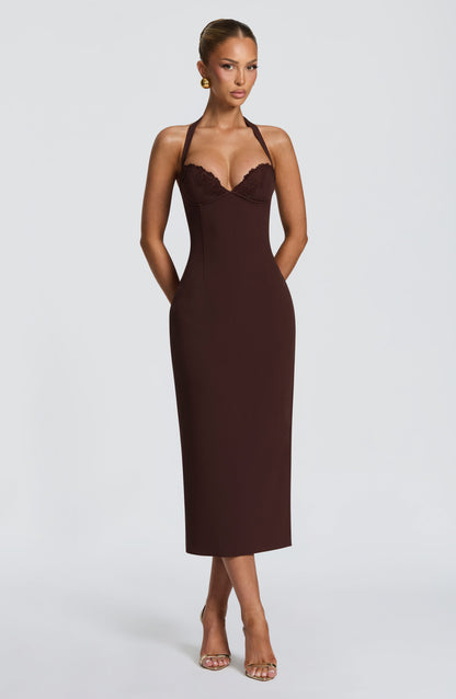 Cassia Midi Dress Plum Brown