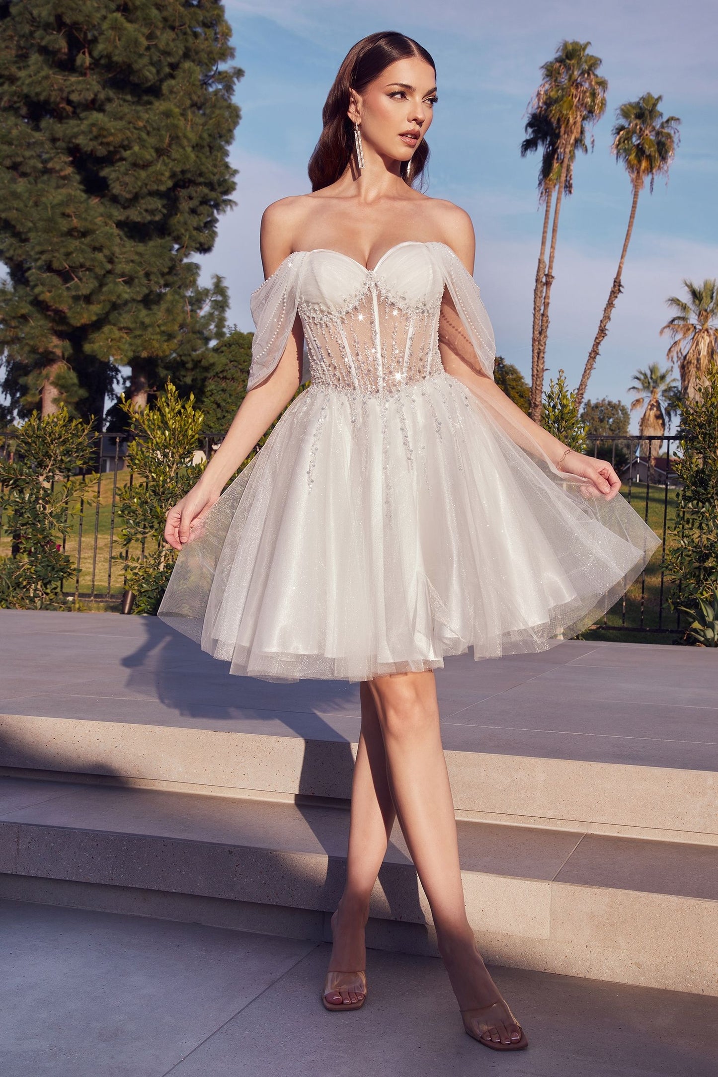 OLIVIA MINI DRESS OFF THE SHOULDER EMBELLISHED A- SHORT DRESS