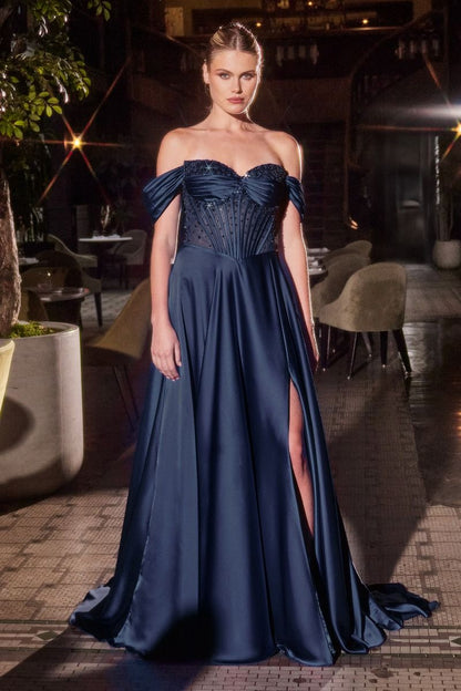Melanie Gown A- Dress with Beaded Bodice & Corset Back