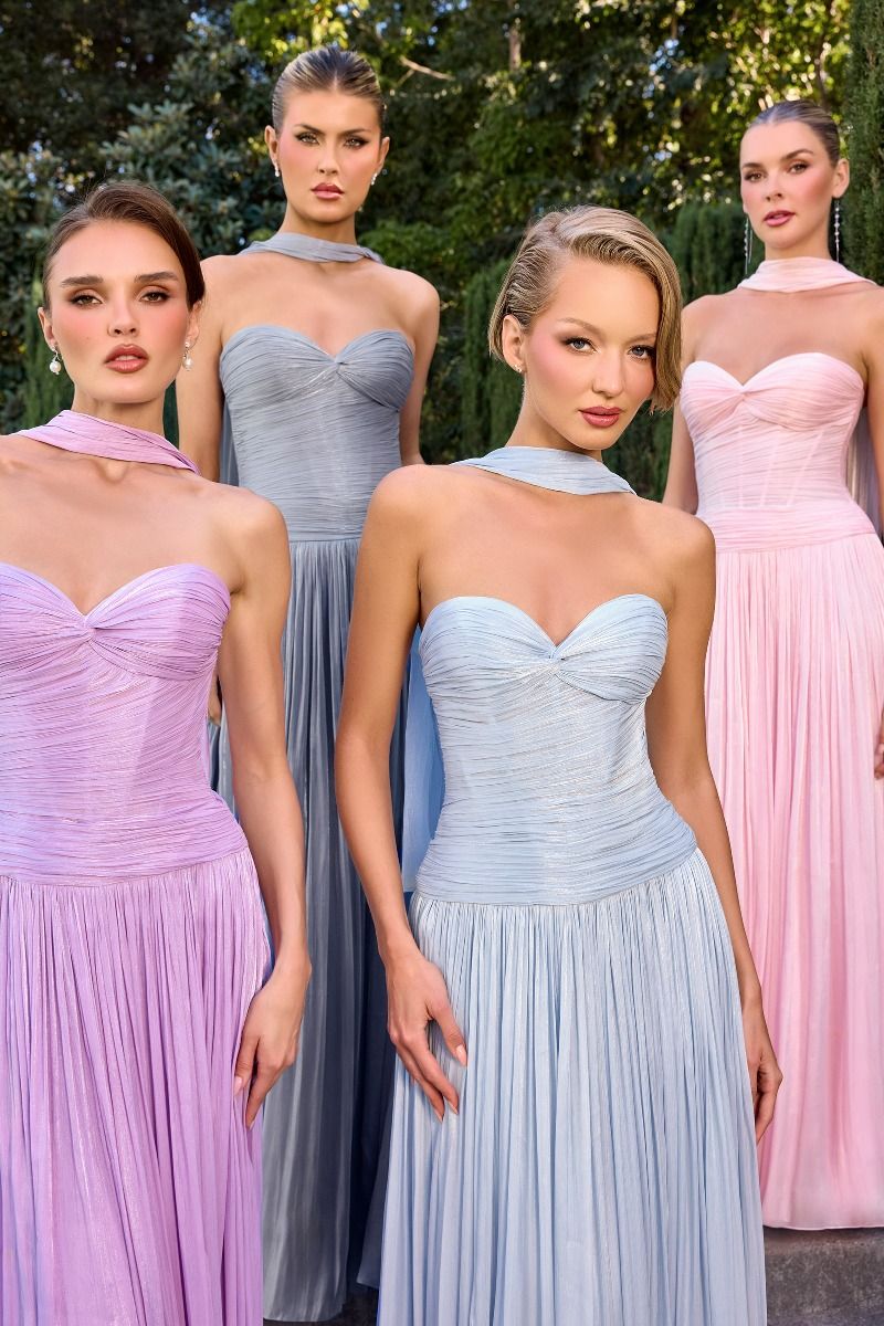 Linnea Gown Strapless Shimmer Chiffon Dress with Scarf