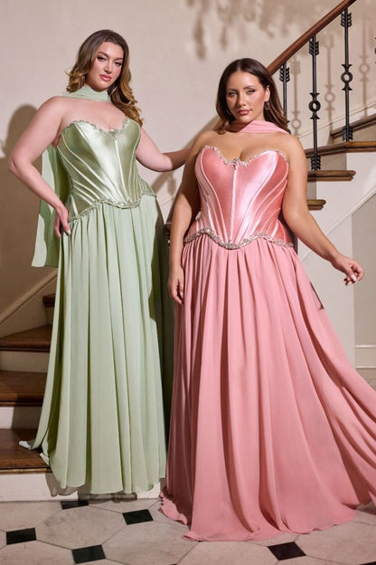 Georgina Corset Ball Gown With Scarf