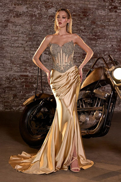KIMORA GOWN CRYSTAL CORSET SATIN DRESS