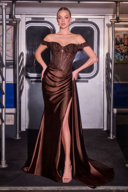 Hailee Gown Off The Shoulder Lace & Satin Fitted Gown