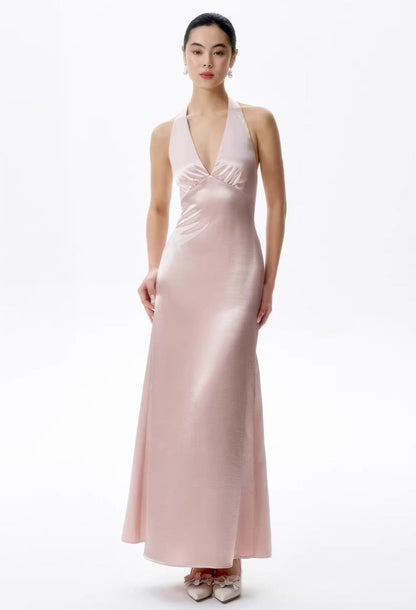 Celestina Satin A- Maxi Dress Blush Pink