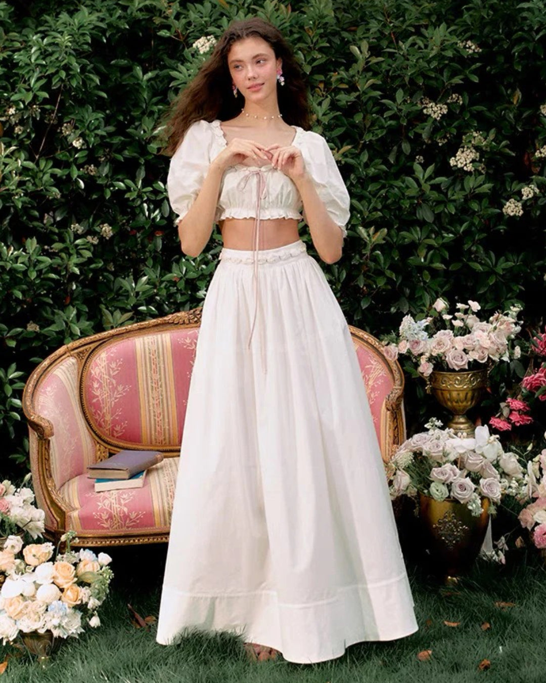 Cici Top and Skirt Two-Piece Set White