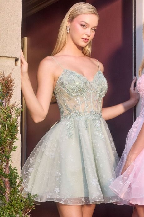 JOLEEN MINI DRESS FLORAL LACE & TULLE A- COCKTAIL DRESS
