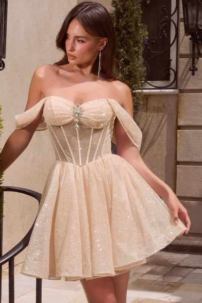 Audrina Mini Dress Glitter Corset Cocktail Dress