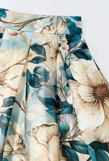 Colleen Blue Vintage Floral Midi Skirt