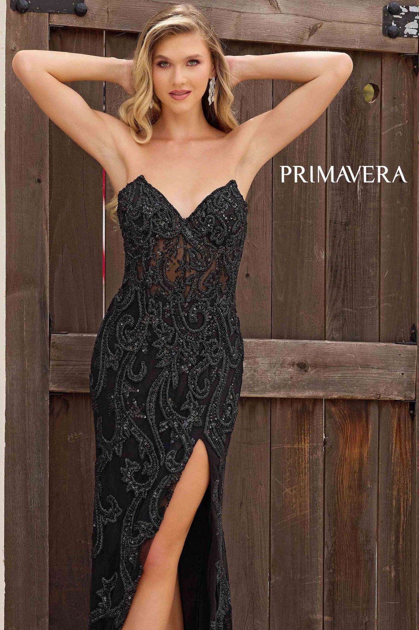 4356 Primavera Strapless Beaded Dress with Corset Back