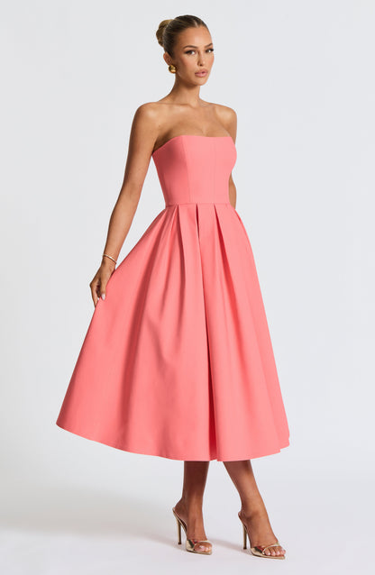 Edith Midi Dress Coral Pink