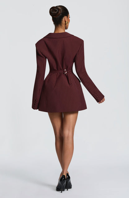 Elvira Mini Dress Burgundy Pinstripe