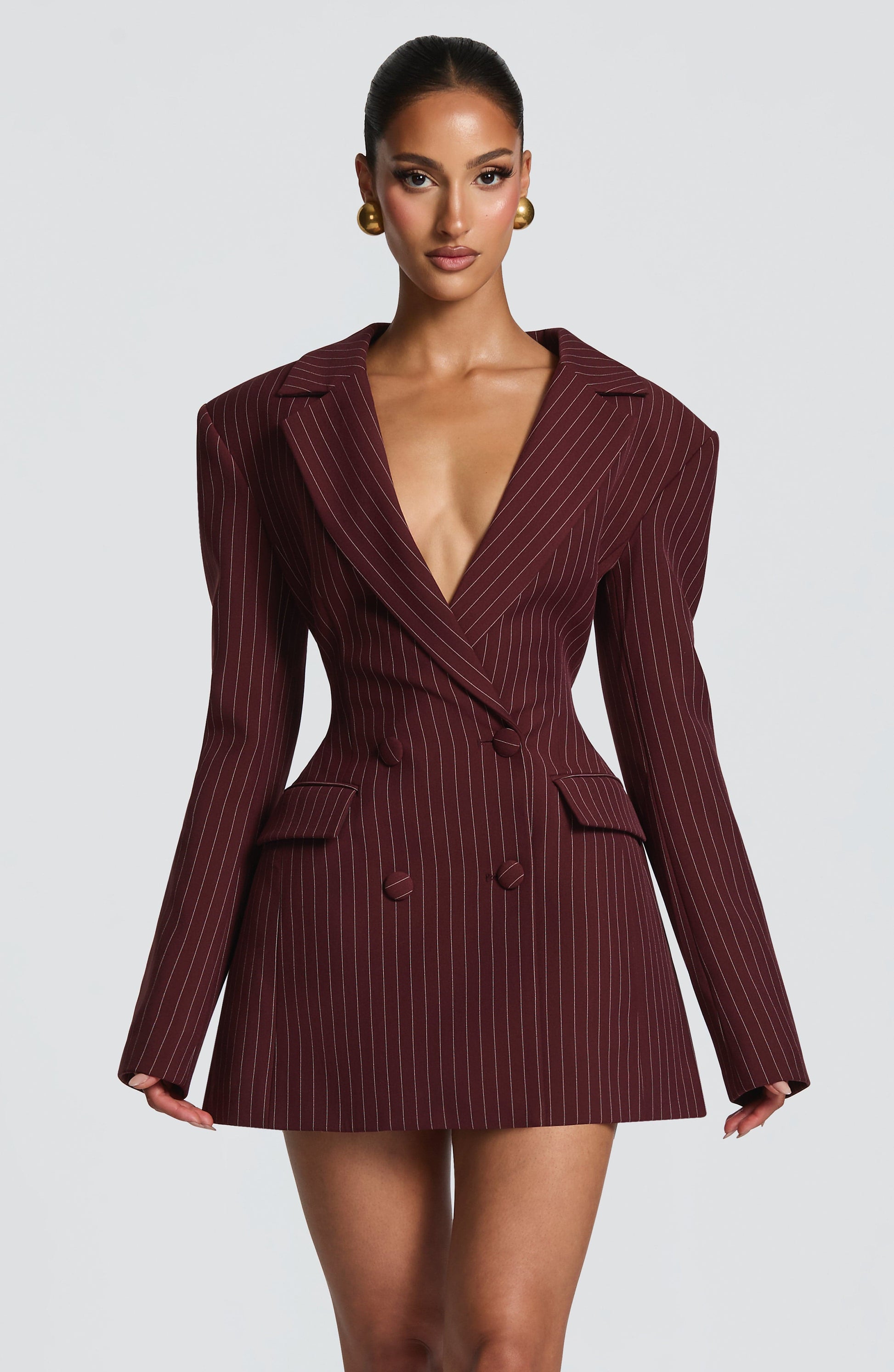 Elvira Mini Dress Burgundy Pinstripe