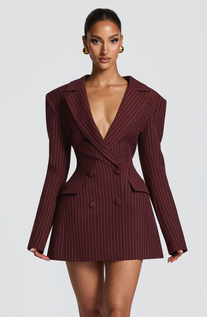 Elvira Mini Dress Burgundy Pinstripe