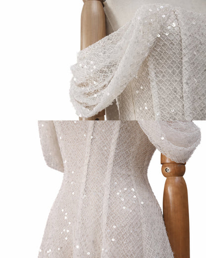 Felicity Off-the-Shoulder Sparkly Midi Dress White