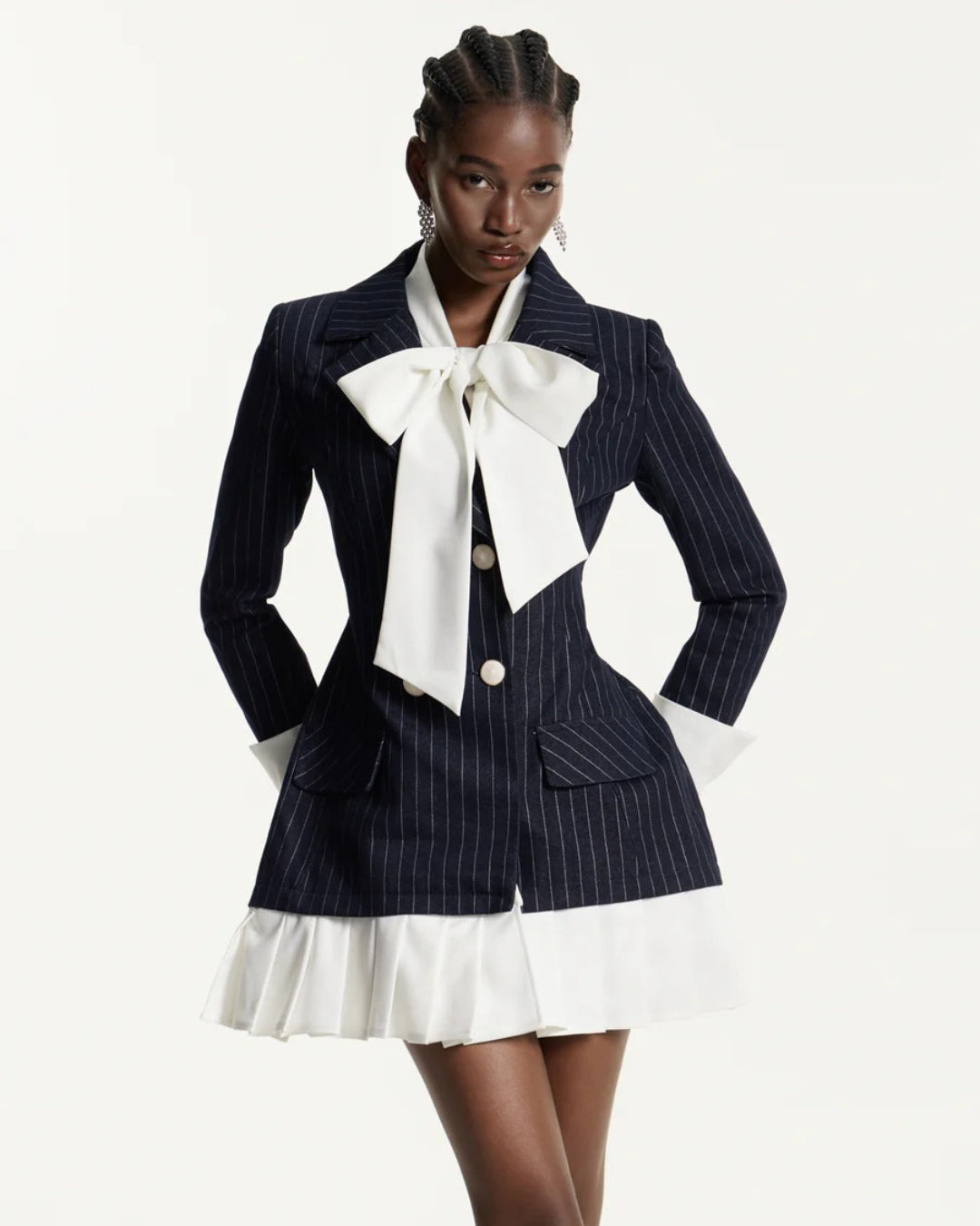Georgia Bow-Tie Striped Blazer Dress Dark Blue