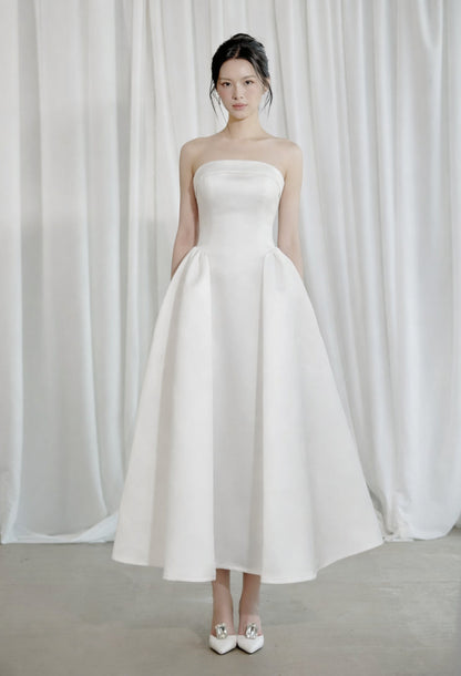 Georgiana Strapless Midi Dress White