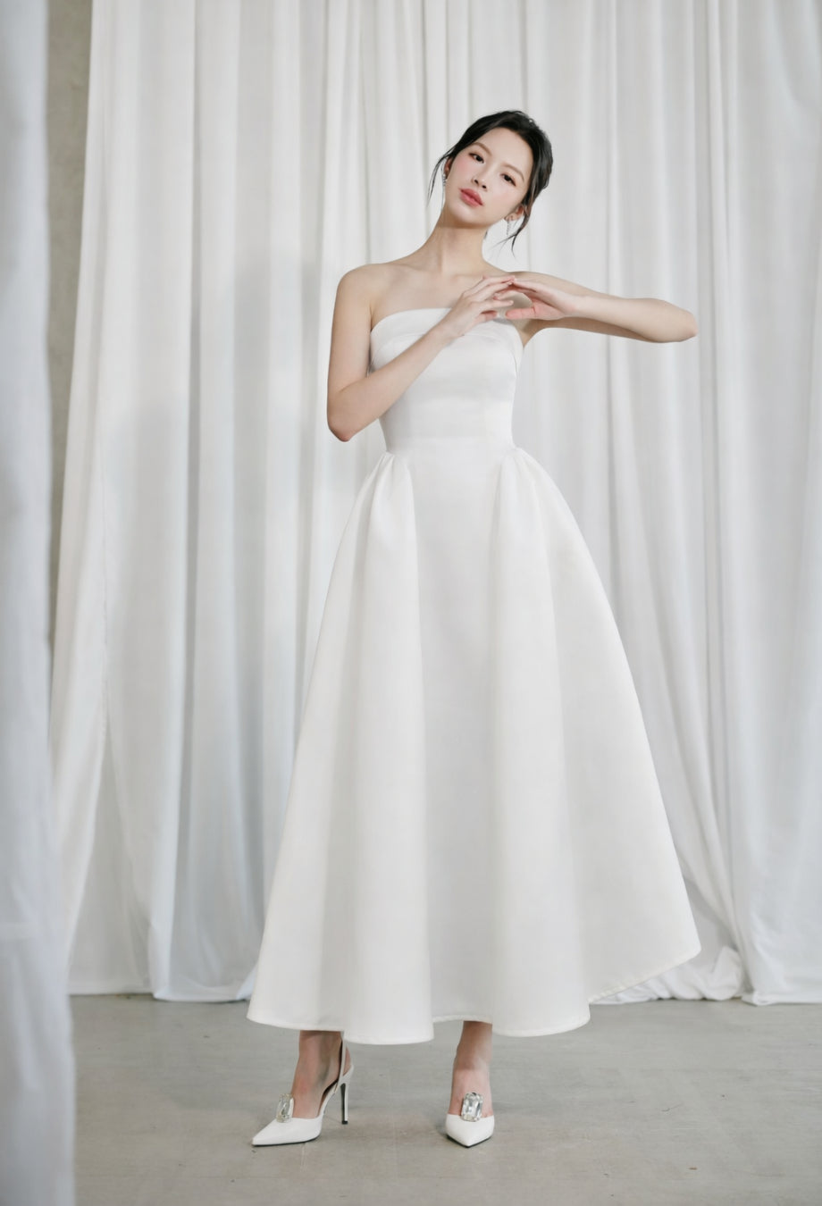 Georgiana Strapless Midi Dress White