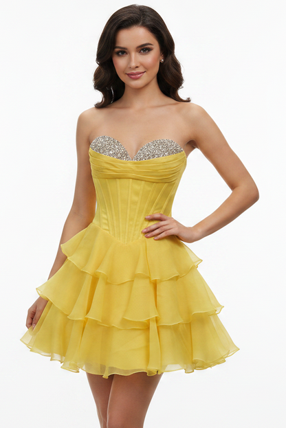 26449 Ava Presley Strapless Beaded Corset Mini Dress
