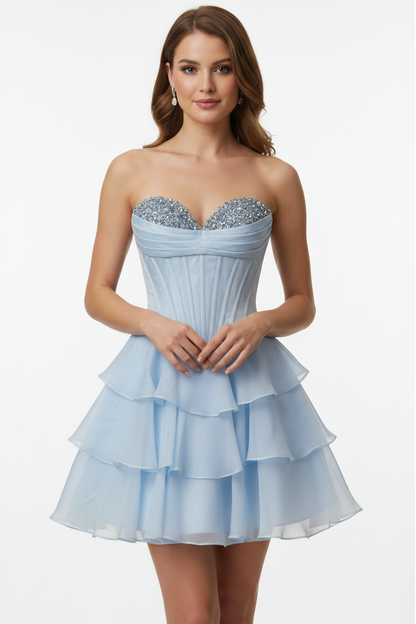 26449 Ava Presley Strapless Beaded Corset Mini Dress
