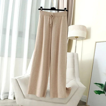 Thick Warm Knitted High Waist Pants For Women Casual Straight Leg Ankle Length