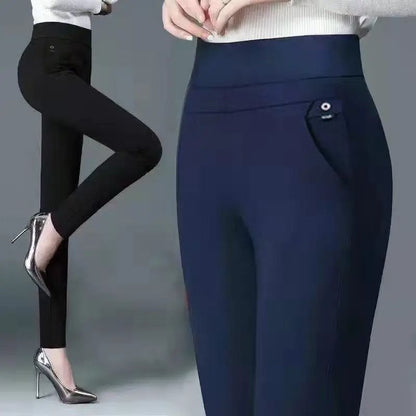 Elegant High Waist Straight Pants For Women With Elastic Waistband