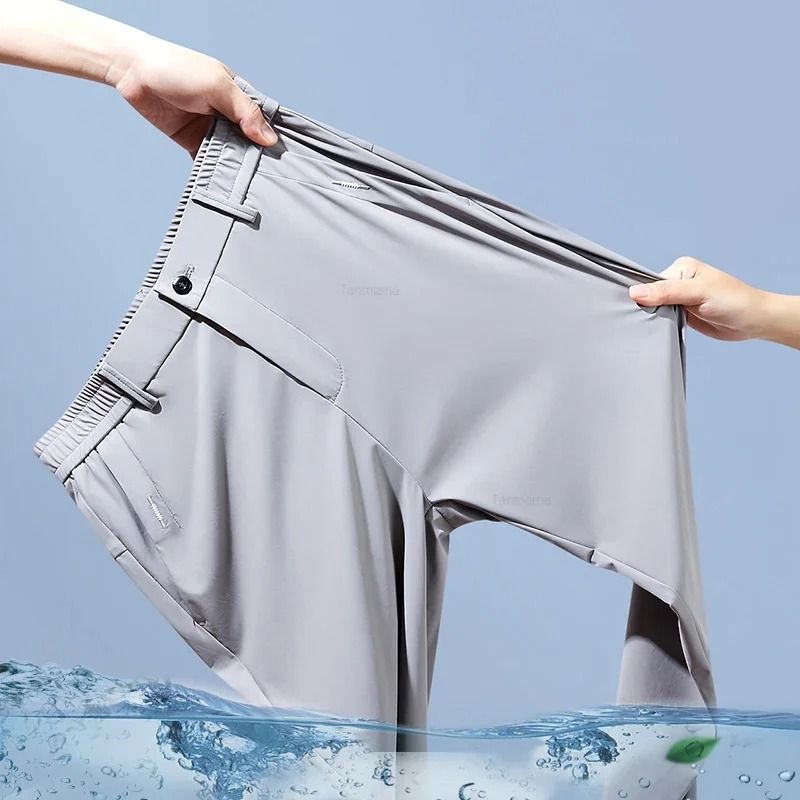 Mens Ultra Thin Quick Dry Elastic Trousers Summer Slim Straight Pants 7