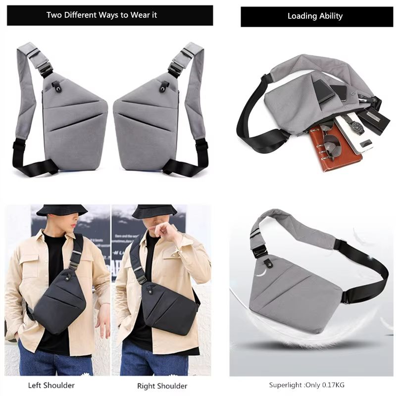 Fengdong Mens UltraThin AntiTheft Chest Bag  Compact Crossbody Sling Bag For Travel And Sports 4