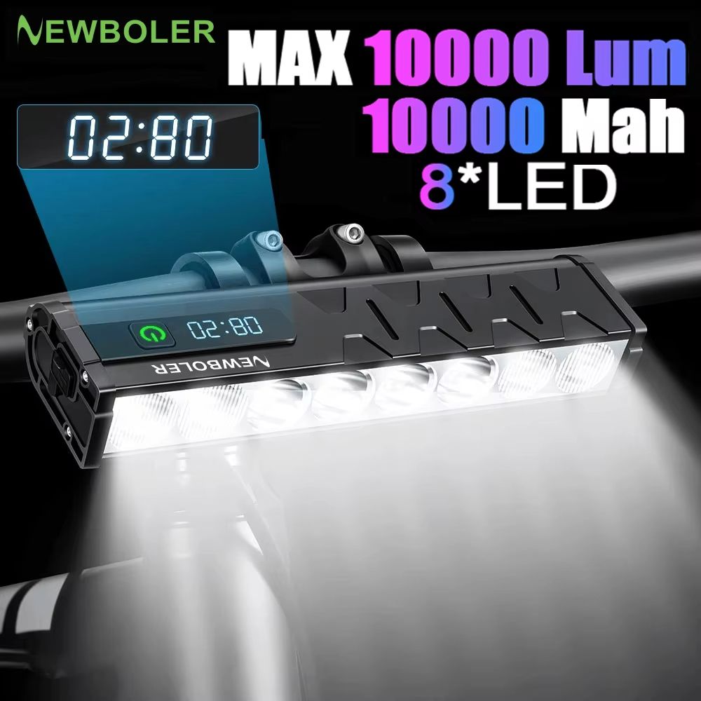 NEWBOLER 10000 Lumen Bicycle Light – USB Rechargeable Waterproof Bike Headlight with 10000mAh Battery