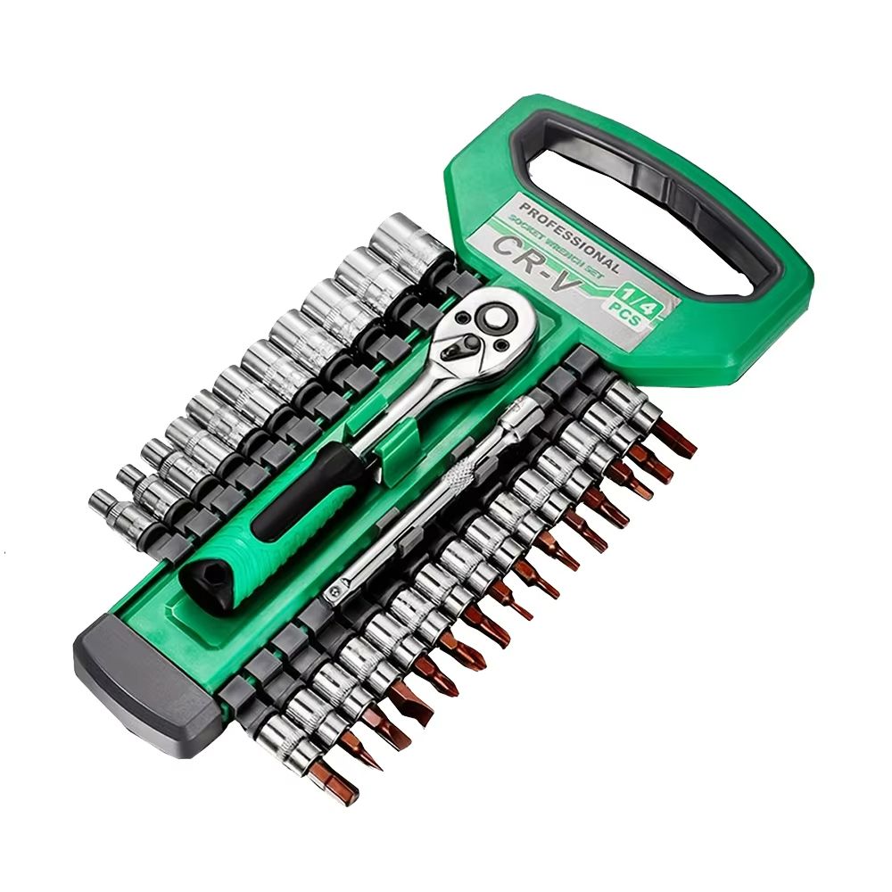 14 Inch Ratchet Socket Wrench Set  Compact Mechanic Tool Kit With Quick Release Handle  Extension 1