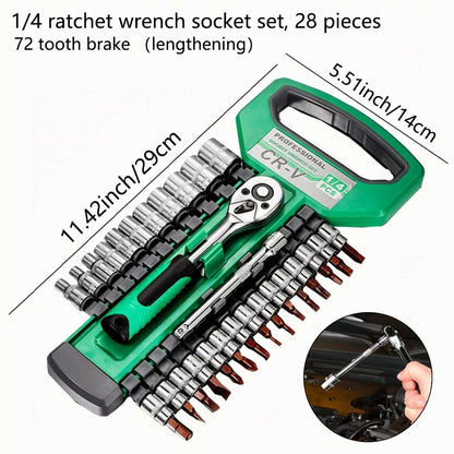 14 Inch Ratchet Socket Wrench Set  Compact Mechanic Tool Kit With Quick Release Handle  Extension 5