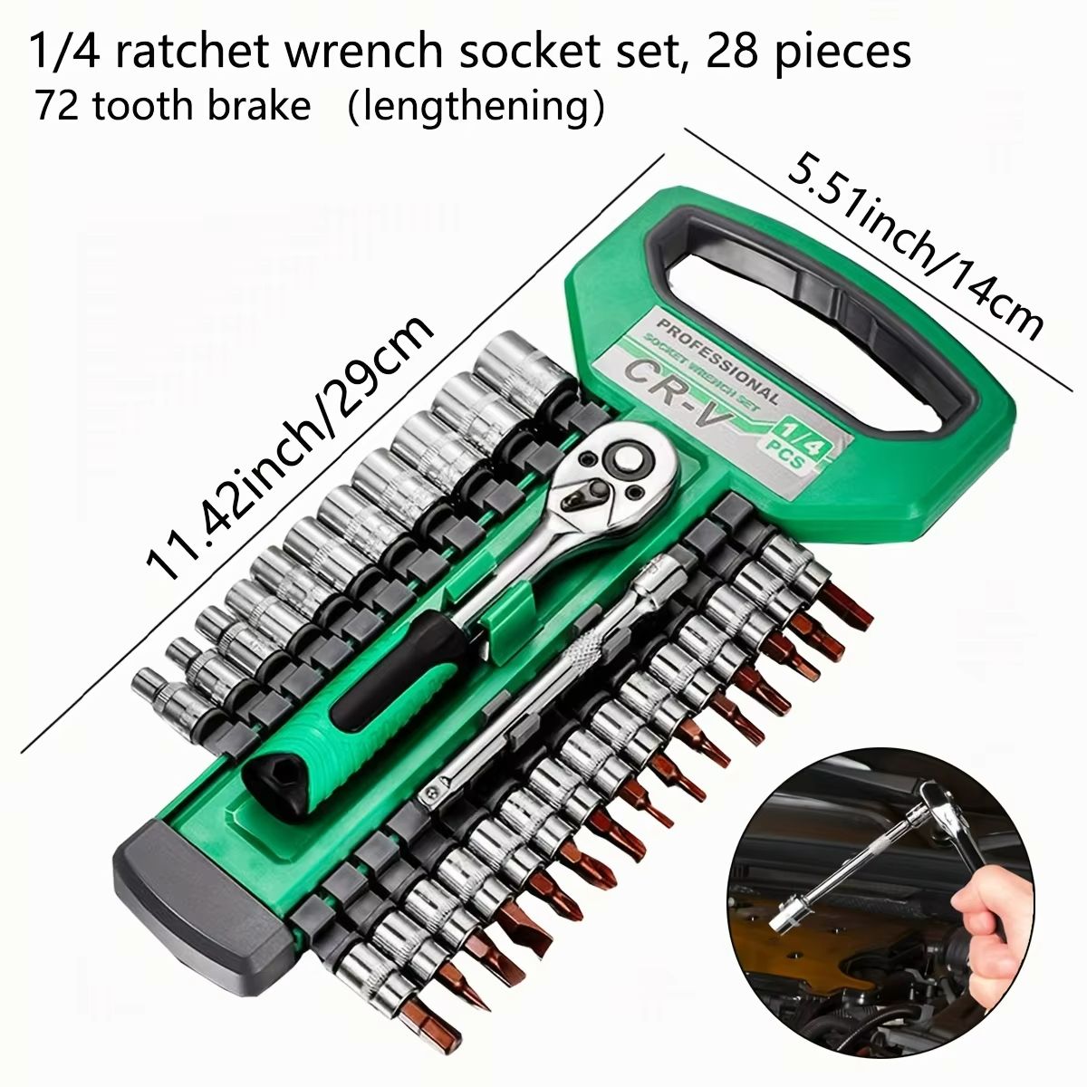 14 Inch Ratchet Socket Wrench Set  Compact Mechanic Tool Kit With Quick Release Handle  Extension 6