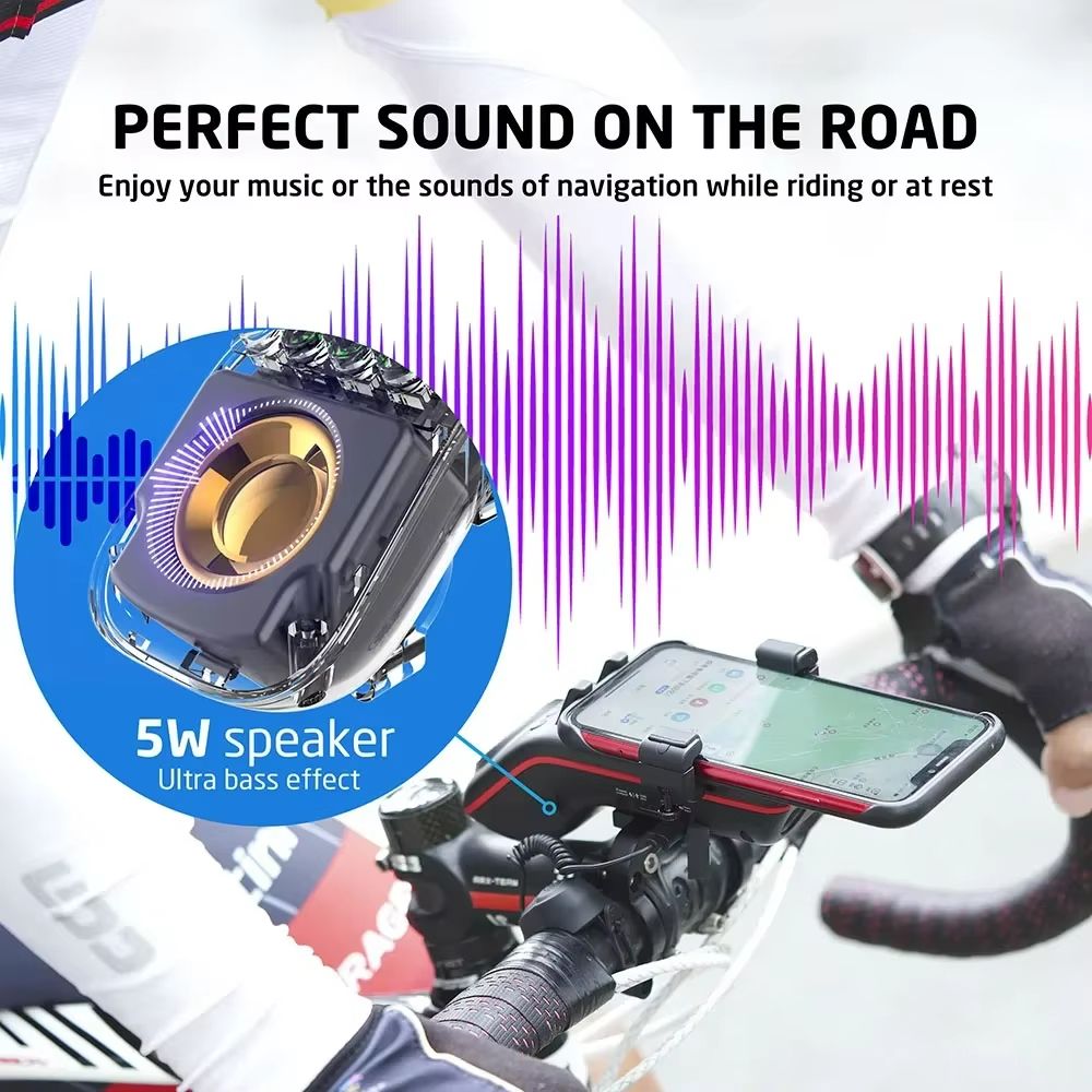 UPPEL 10in1 Bike Light With Phone Holder Bluetooth Speaker  Rechargeable 5000mAh Battery 2