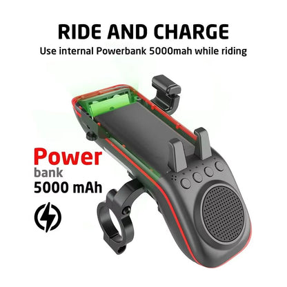 UPPEL 10in1 Bike Light With Phone Holder Bluetooth Speaker  Rechargeable 5000mAh Battery 3