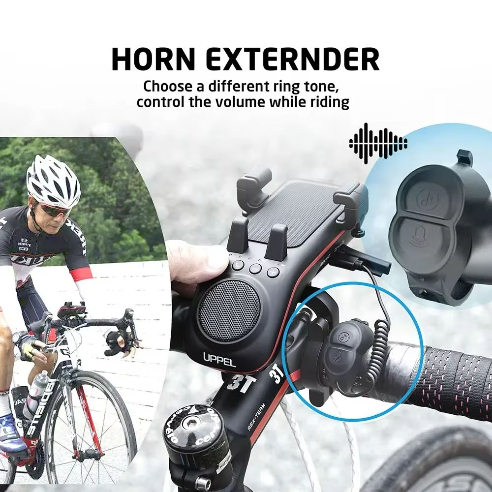 UPPEL 10in1 Bike Light With Phone Holder Bluetooth Speaker  Rechargeable 5000mAh Battery 4