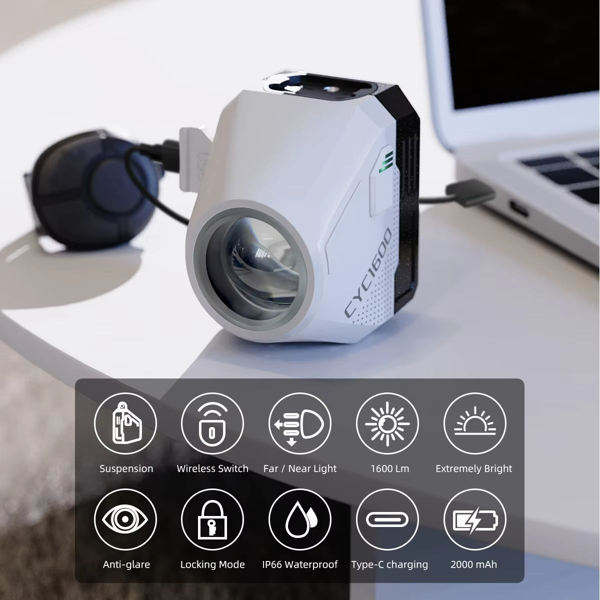 CYCLAMI Ultra Bright Bike Headlight  1600 Lumen Wireless Remote Front Lamp For MTB  Road Cycling 1